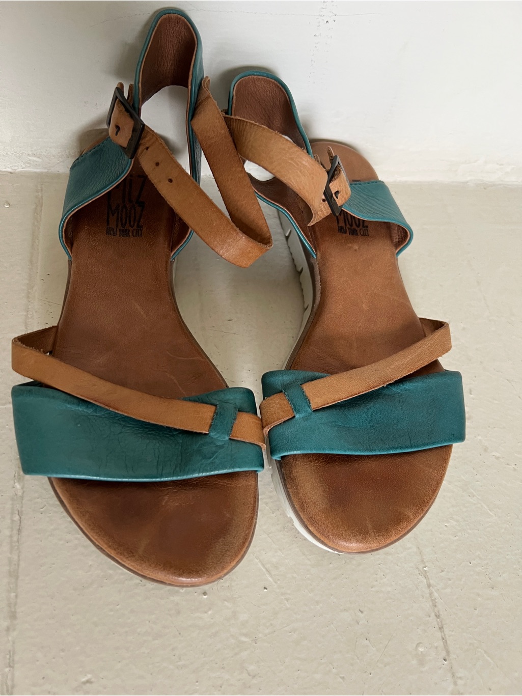 Miz Mooz Women's Leather Cross Strap Sandals Blue Size 36